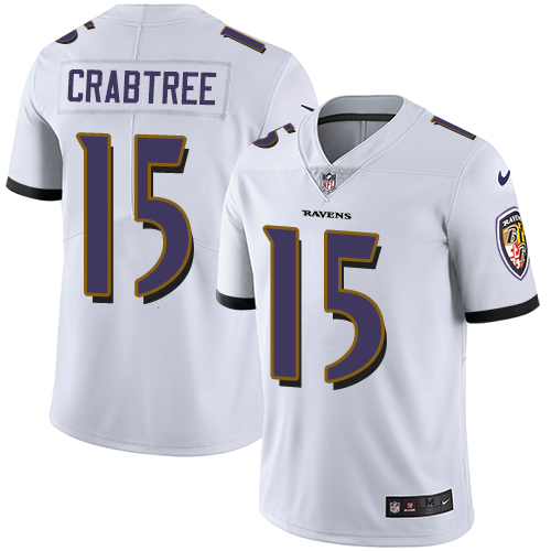 Nike Ravens #15 Michael Crabtree White Men's Stitched NFL Vapor Untouchable Limited Jersey - Click Image to Close